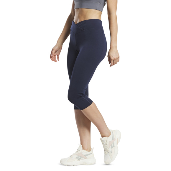 Reebok Women's Medium Workout Ready Vector Navy Capri Leggings NWT - Picture 1 of 6
